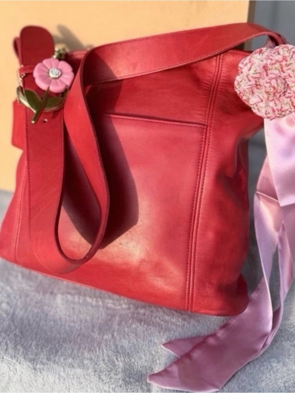 Vintage Coach Rare 4169 Shoulder Tote Bucket bag Red Smooth leather brass
